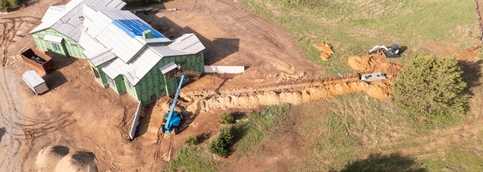 over head view of house getting a septic tank